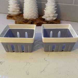 2 Ceramic Berry Baskets - purple and White